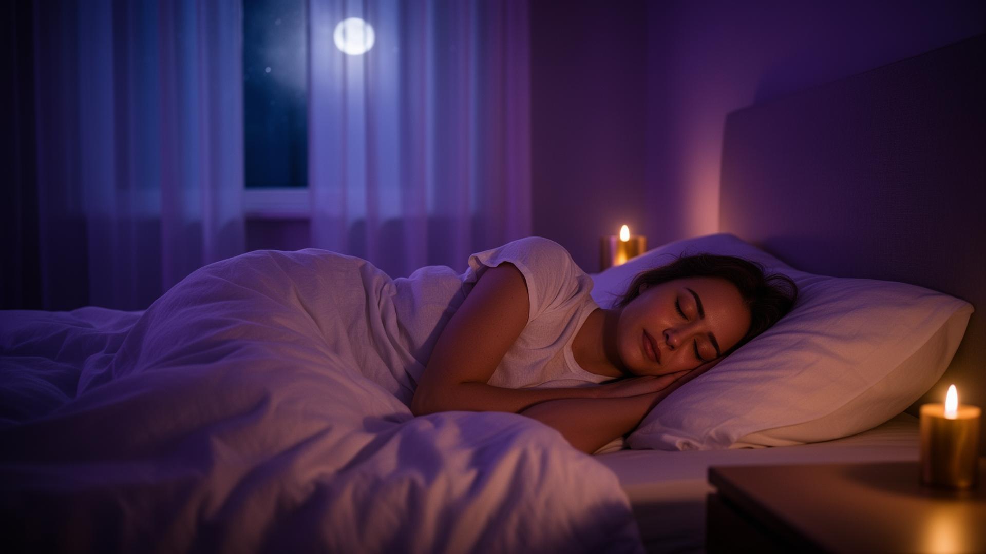 A woman sleeping peacefully under moonlight